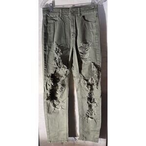 AE American Eagle Women's Distressed Mom Jeans 4 Regular Hi Rise Green